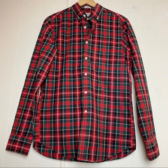 J Crew Red Holiday Plaid Cotton Button Up Shirt Men’s Size Small - Picture 6 of 8